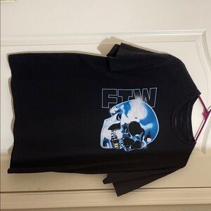 Black T-Shirt with Blue Skull Graphic
